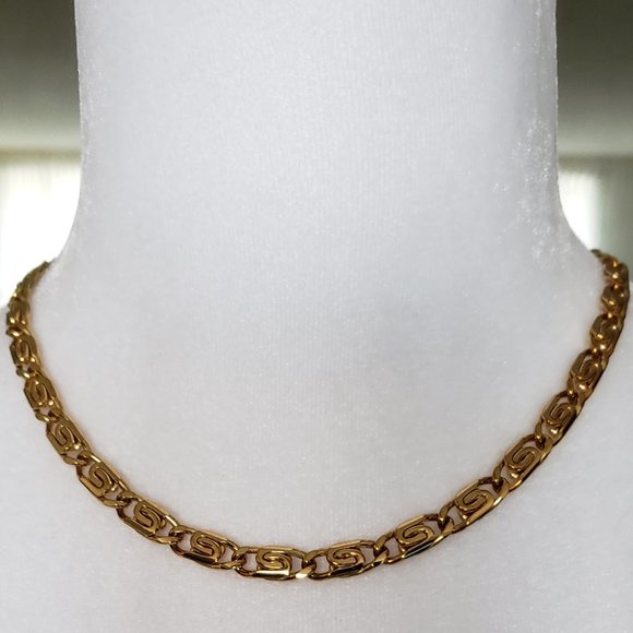 18k Gold Plate Over Brass Scroll Link Heavy Necklace 18" ≈ 32.6 grams - Picture 2 of 7
